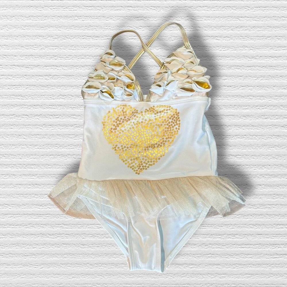 Floatimini heart tutu white gold tutu swimsuit Size 5